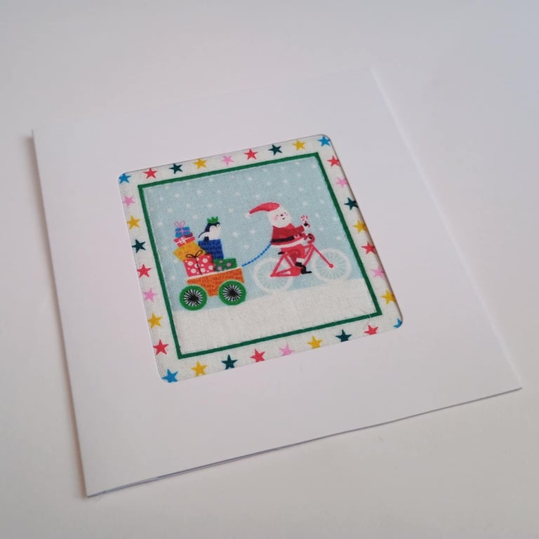 Santa Christmas Card - fabric greetings card with button