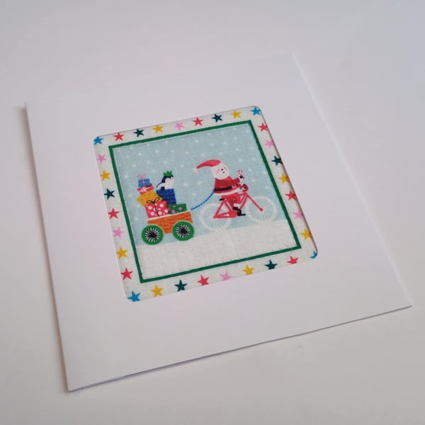 Santa Christmas Card - fabric greetings card with button
