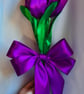 Beautiful Trio of Pinky-Purple Ribbon Tulips - Purple Bow. Faux Flowers Gifts - Image 1