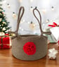 Handmade Jute Christmas Basket: Rudolph Reindeer Antlers, Red Pom-Pom