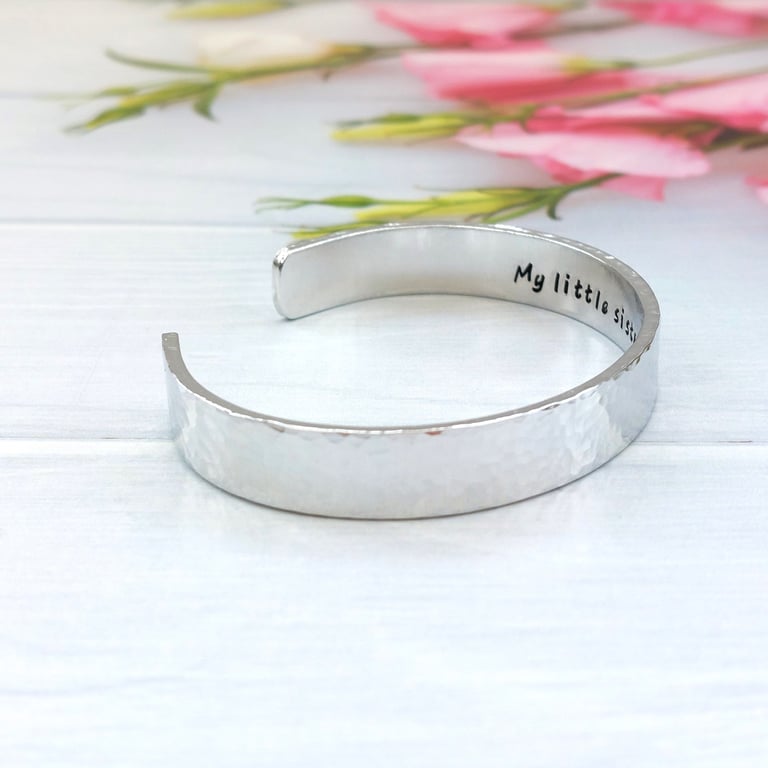 Hand Stamped Wide Personalised Hidden Message Cuff Bracelet for Women Men