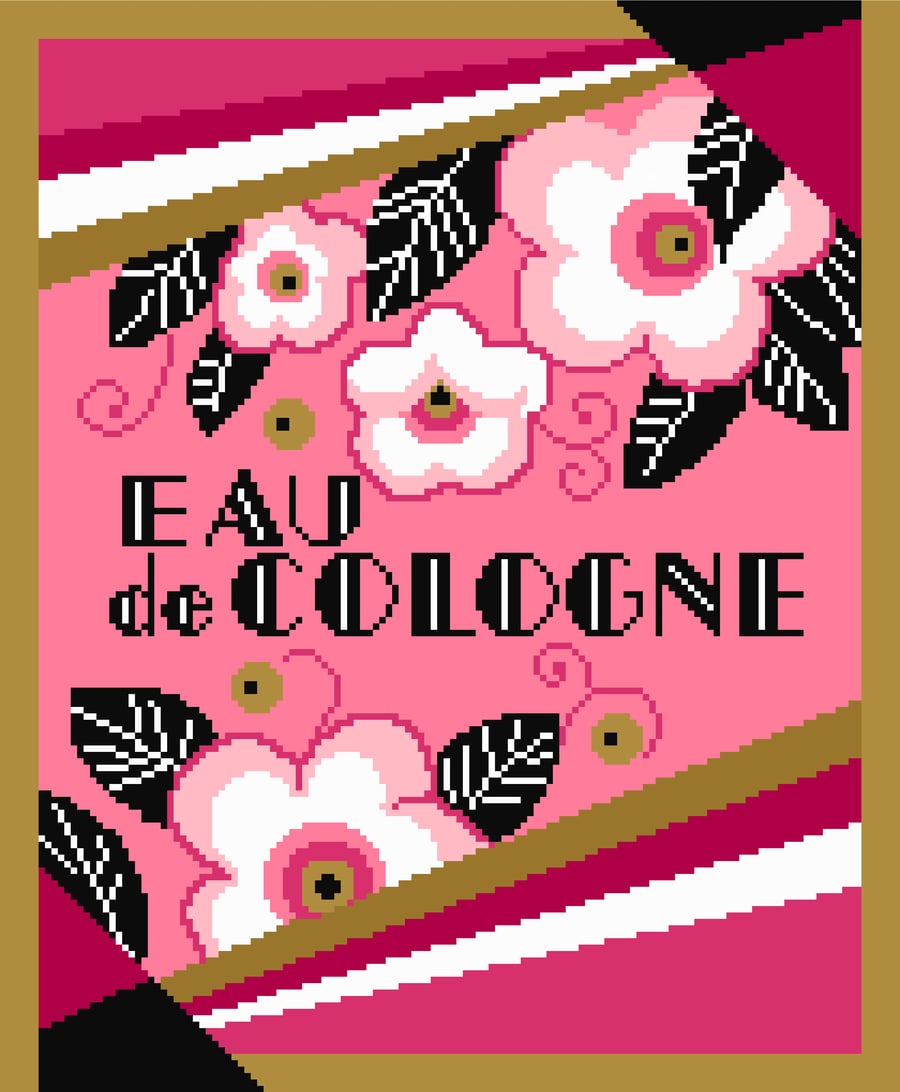 182E Cross Stitch Vintage Art Deco Pink Floral French Eau de Cologne label No.5