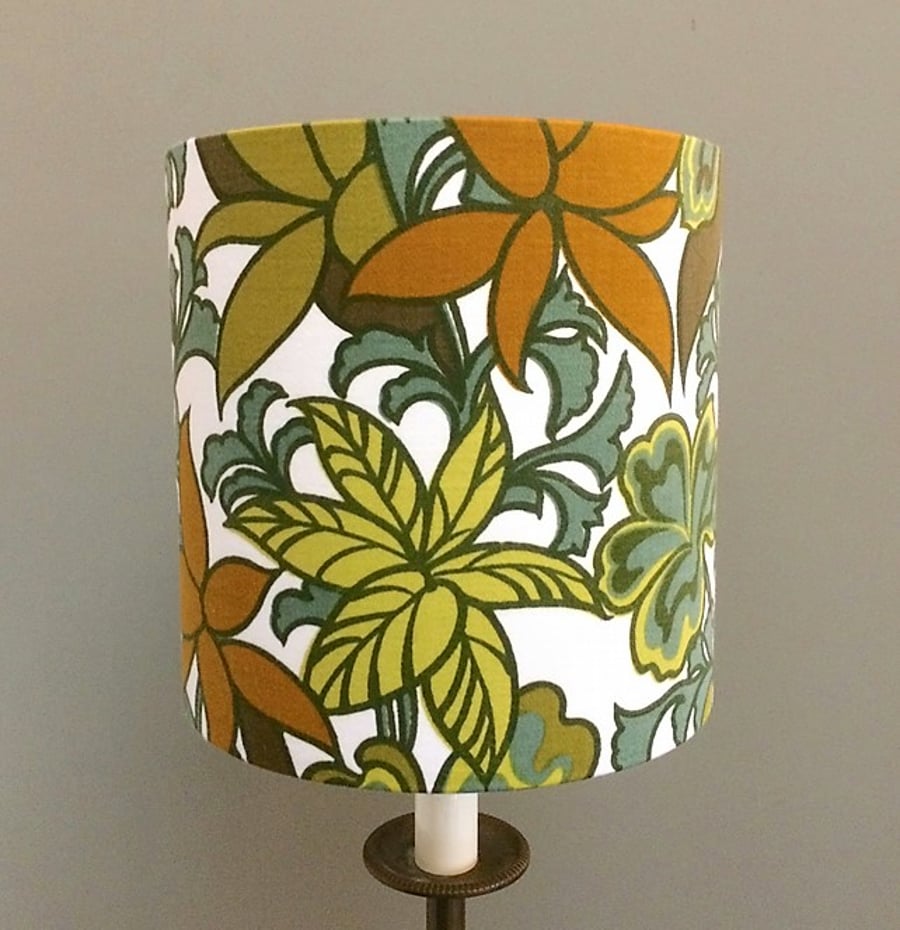Fab Floral 70s Guinevere Bernard Wardle Olive Mustard Vintage Fabric Lampshade 