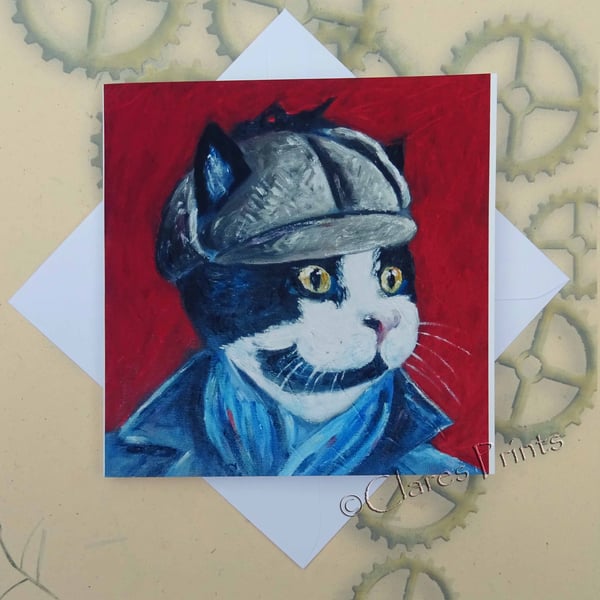 Sherlock Cat Art Greeting Card From my Original Painting