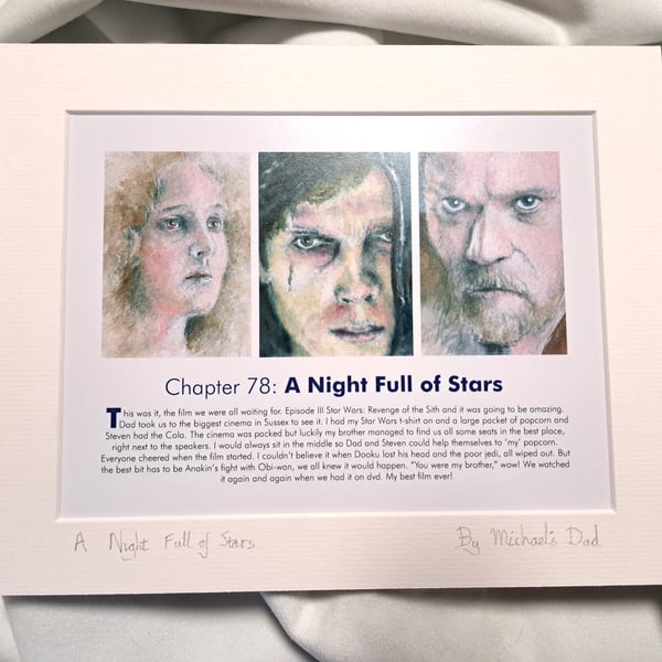 Original hand painted watercolour print of a Star Wars night at the cinema