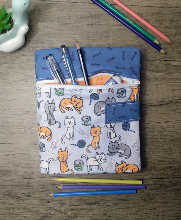 A5 sketchbook or notebook with fabric cover, cat design