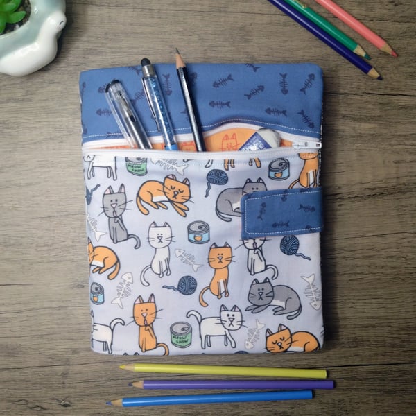 A5 sketchbook or notebook with fabric cover, cat design