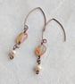 Carnelian and pearl handmade copper earrings, June birthstone, July birthstone - Image 4