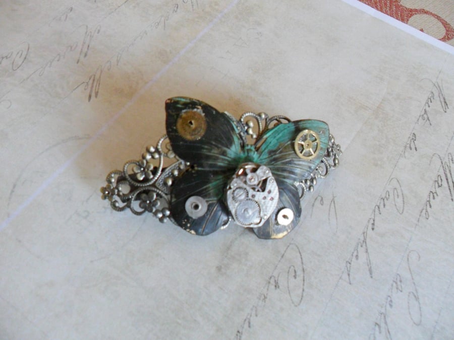 Steampunk Mechanical Butterfly Hair Barette Clip