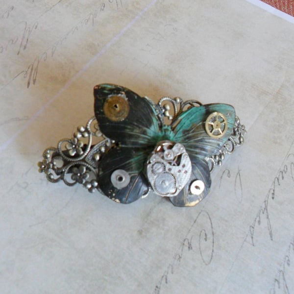 Steampunk Mechanical Butterfly Hair Barette Clip