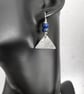 Sterling silver triangle drop earrings with bright lapis lazuli beads - Image 5
