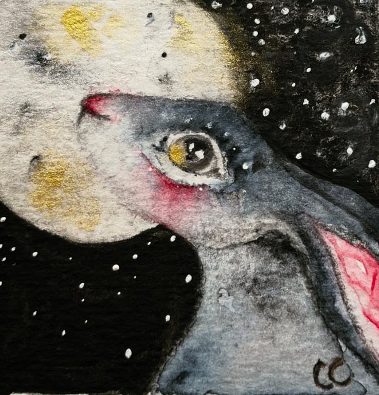 Mounted Miniature Original Moon Gazing Hare Watercolour Art for Sale