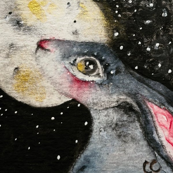 Mounted Miniature Original Moon Gazing Hare Watercolour Art for Sale