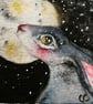 Mounted Miniature Original Moon Gazing Hare Watercolour Art for Sale