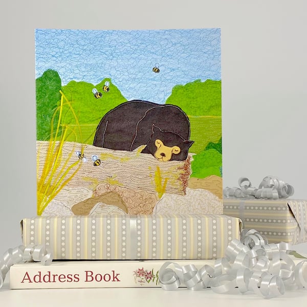 Birthday card - sun bear with bees blank