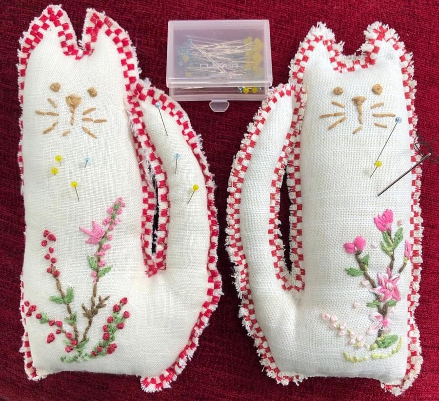 Embroidered Shaggy Cat Pin Cushion