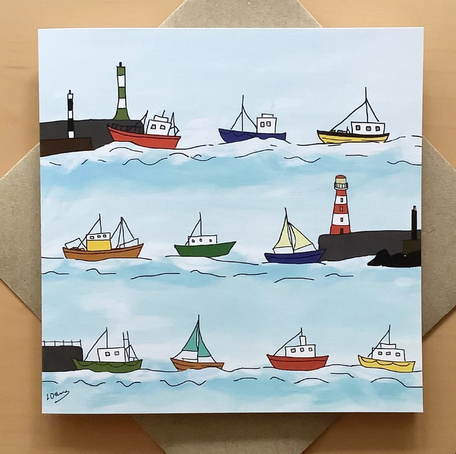 Greetings card - boats - sailing - blank inside
