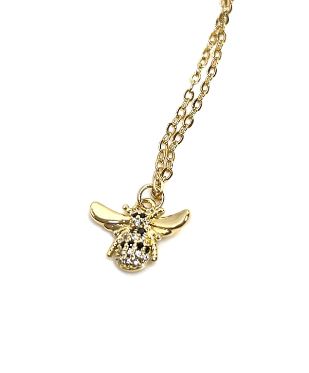 Cute Bumble Bee Crystal CZ Necklace, 14kt Gold Filled Pendant