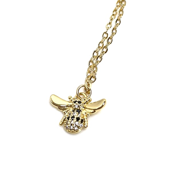 Cute Bumble Bee Crystal CZ Necklace, 14kt Gold Filled Pendant