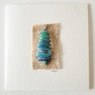 Handmade Embroidered 'Blue, Green and Silver Tree' Christmas Greeting Card 