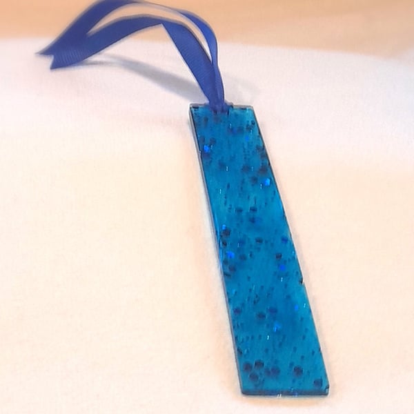 Sparkly blue resin bookmark
