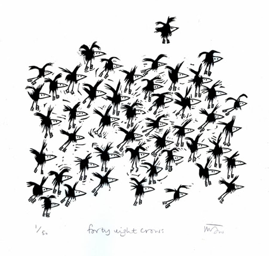 Forty Eight Crows - original lino print