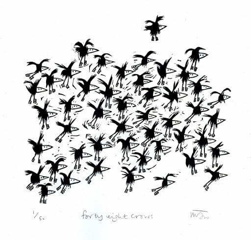 Forty Eight Crows - original lino print