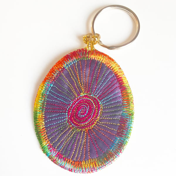 SECONDS SUNDAY Textile Keyring Free Machine Embroidery 