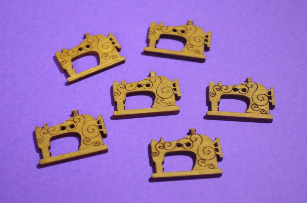 Wooden Sewing Machine Buttons Yellow 6pk Seamstress 26x20mm (S8)