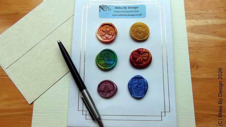Set of Six Metallic Wax Seals 