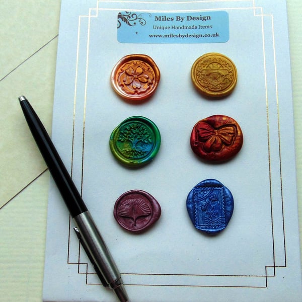 Set of Six Metallic Wax Seals 