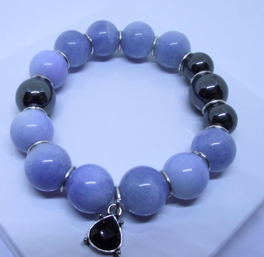 Blue chalcedony and haematite stretchy bracelet