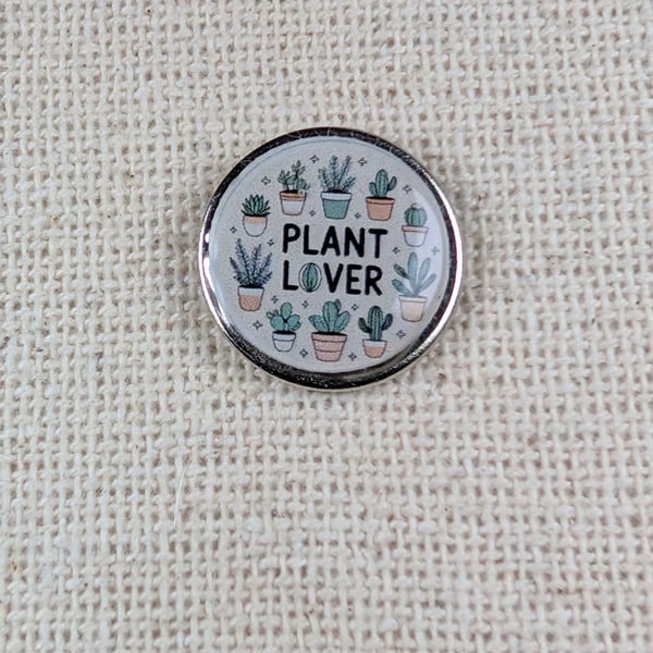 Plant Lover - Plant Themed Badge - Large Resin Topped Pin Badge - White