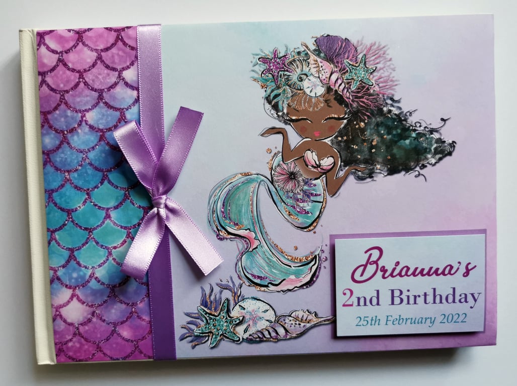 Mermaid birthday guest book, black mermaid guest book, mermaid party gift