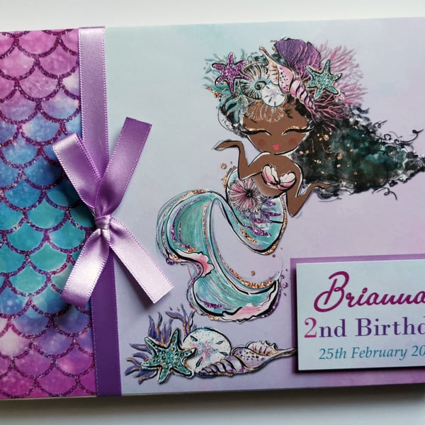 Mermaid birthday guest book, black mermaid guest book, mermaid party gift