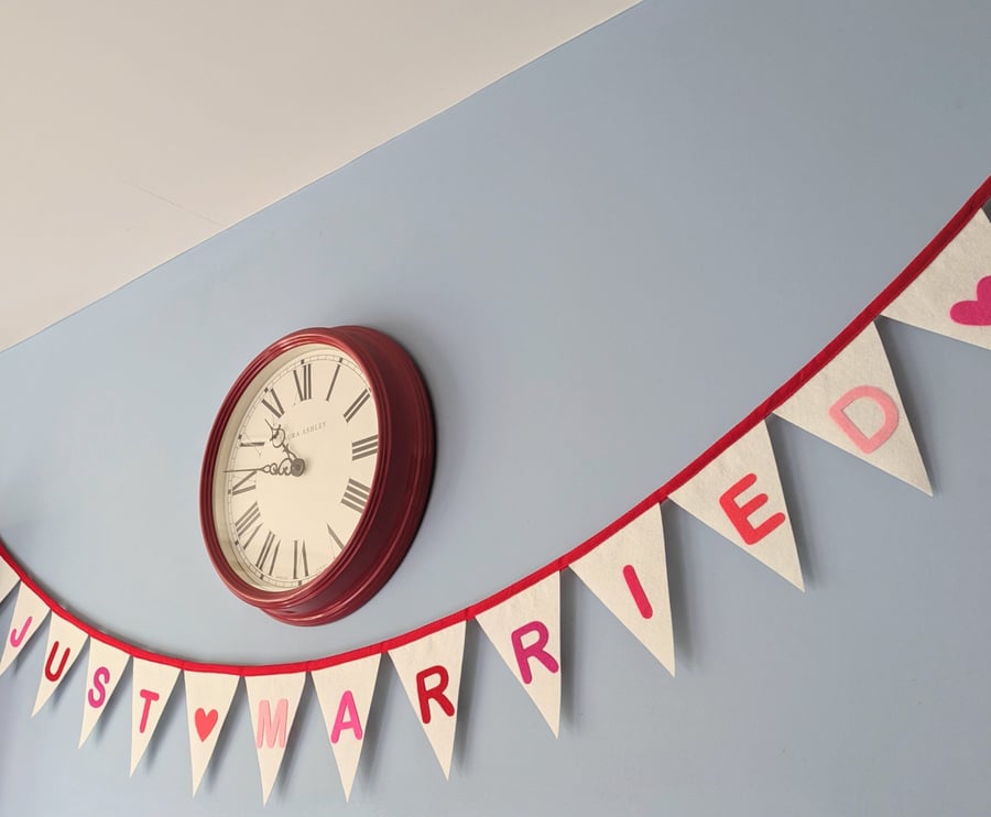 Just Married Felt Bunting - Red, Pink and Ivory Wedding Banner