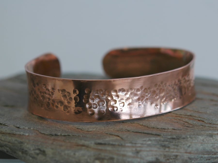 Wide Hammered Copper Cuff  Bangle, Anticlastic, Unisex,  B104