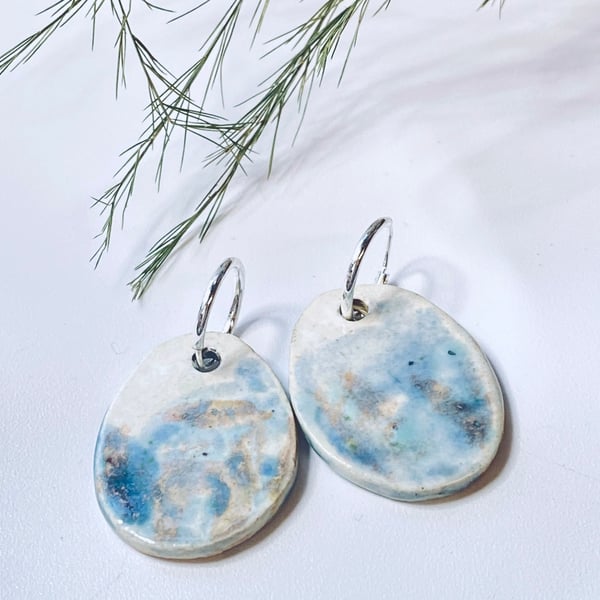 Sterling silver and hand painted ceramic drop earrings - made in Norfolk