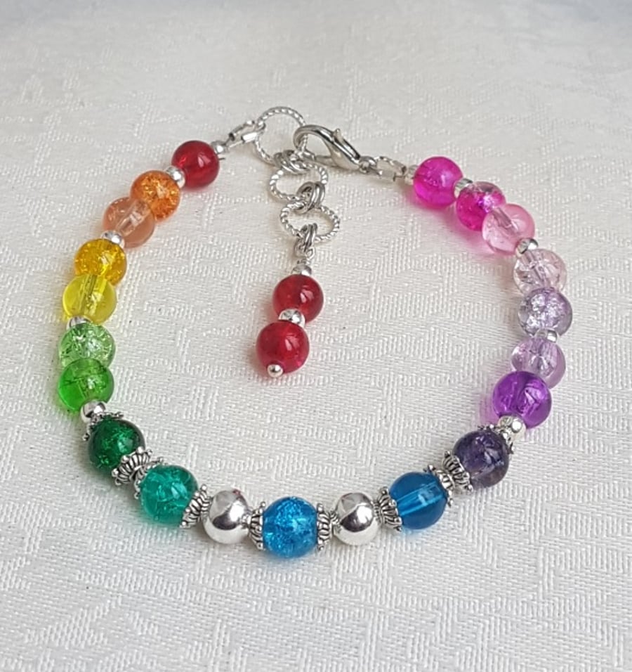 Beautiful Rainbow Glass Bead Bracelet.