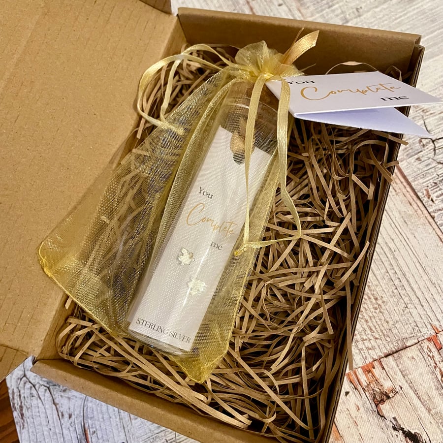 Jigsaw puzzle Stud Earrings, Message in a Bottle Sterling Silver Earrings