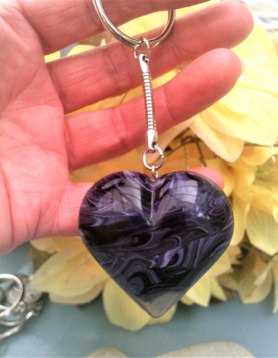 Large Purple Heart Keyring, Heart Key Chain Gift