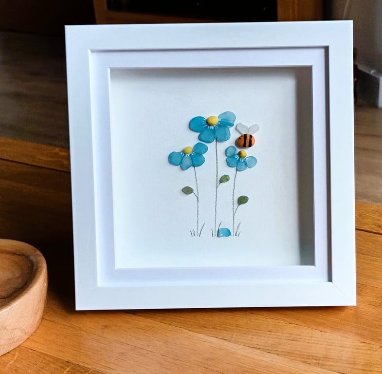 Forget Me Not Flowers, Sea Glass Art, Gifts for Her, Remembrance Floral Wall Art