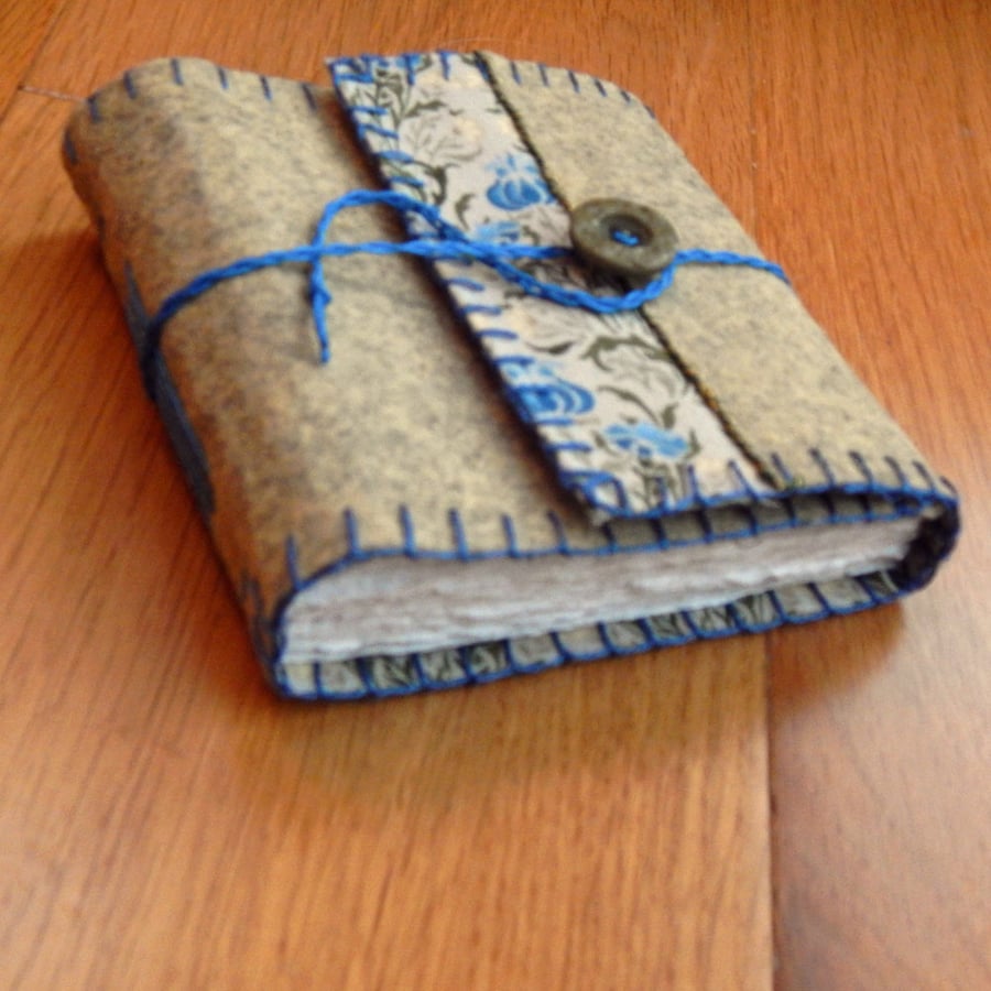 Embroidered Felt Journal - Yellow and Blue Lilies - Gifts for Women 