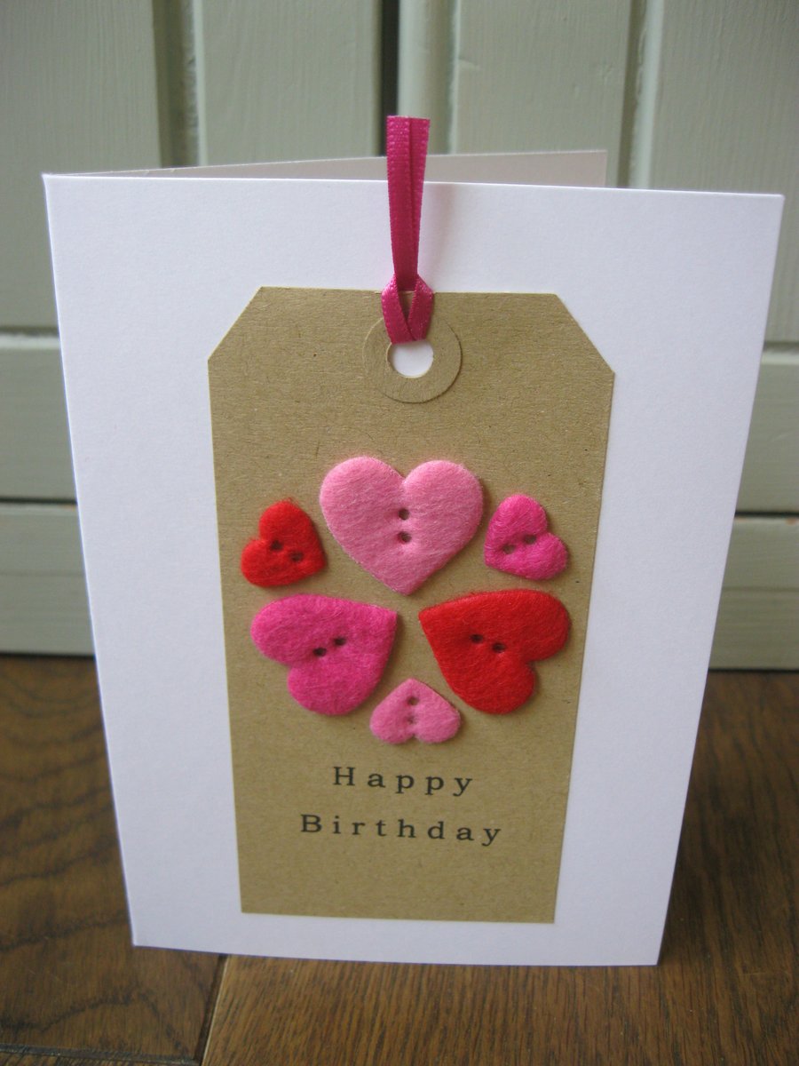 Happy Birthday Heart Button Card