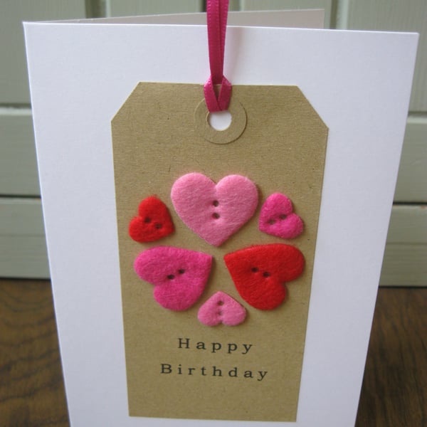 Happy Birthday Heart Button Card