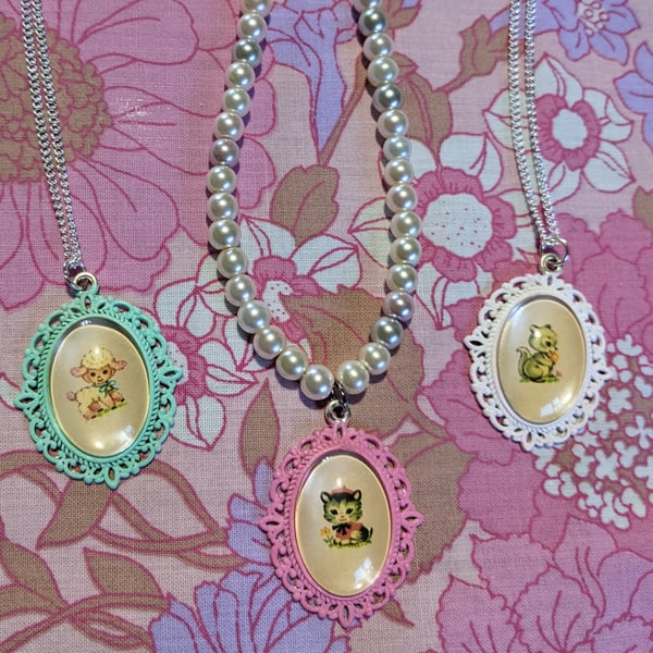 Mini Kitschy cute animal decal pendant on chain