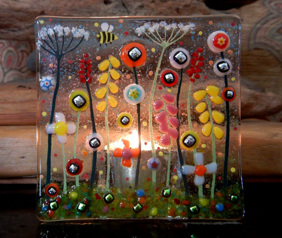 Handmade Fused Glass 'Bumble Bee' T Light Holder