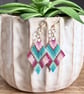 Pink and Blue Geometric Chevron Beadwork Earrings - Image 4