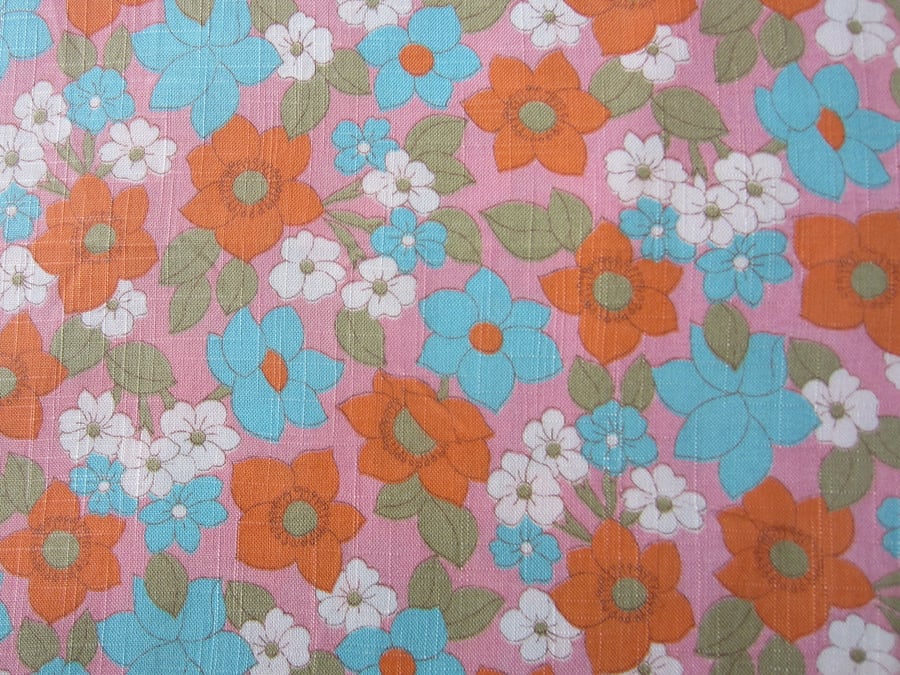 2 Yards of Unused Vintage Orange Floral Fabric