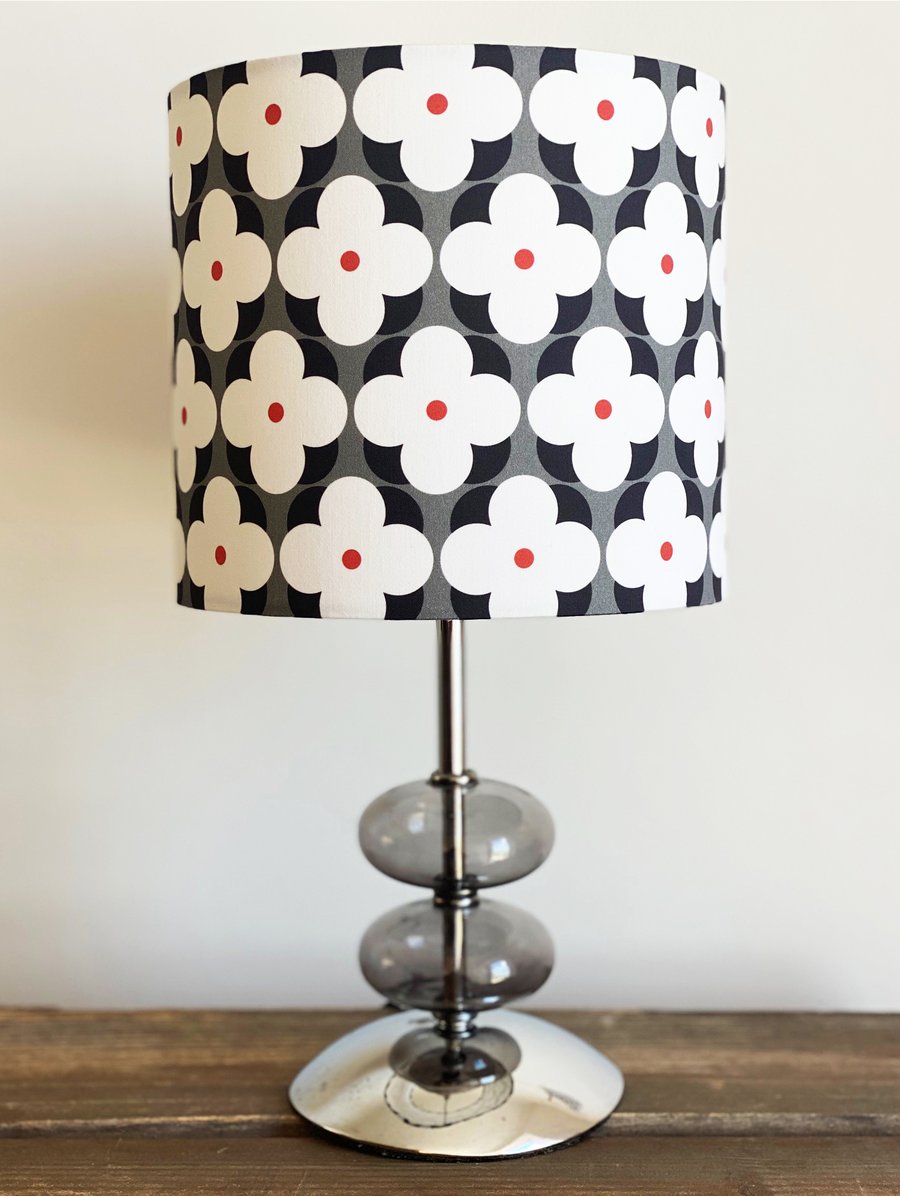 LUCY 20cm diam lampshade - Retro 1960's inspired black and white flower pattern